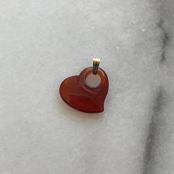 Vintage Solid 14K Yellow Gold Puffy Carnelian Floating Heart Style Charm Pendant - Picture 6 of 10